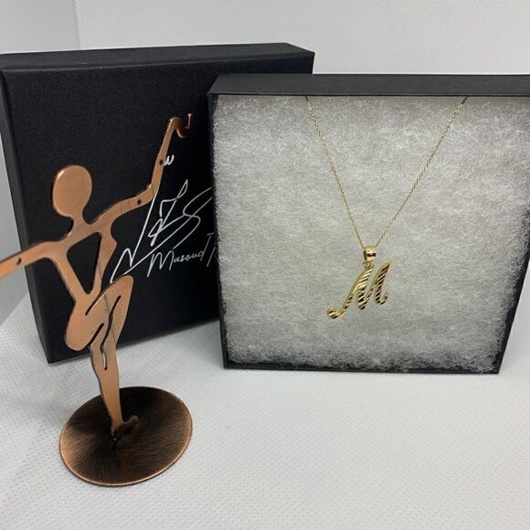 Initial letter M pendant 14k Solid Gold Pendant - Picture 5 of 6
